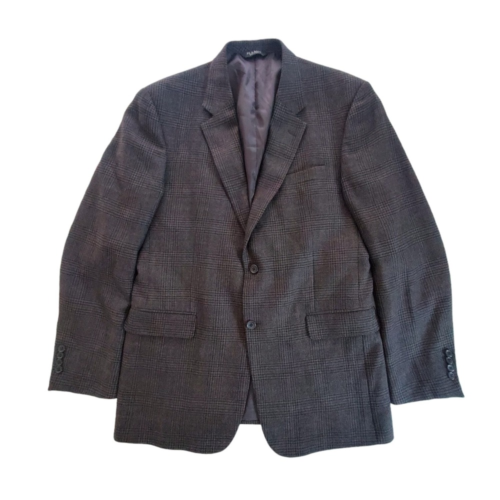 Jos A Bank Men's 44L Black Plaid 100% Wool Check Blazer Sport Jacket Coat